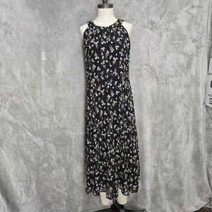 Tommy Hilfiger Embroidered Midi Dress Sleeveless Black White Flower‎ No Size Tag